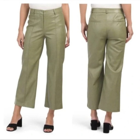 NEW 7 For All Mankind Women's Faux Leather Wide Leg Crop Pants Green Medium - Picture 1 of 7